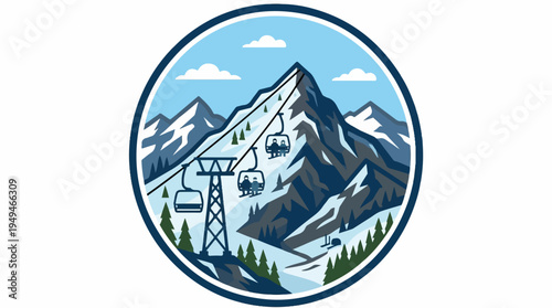Ski resort mountain landscape with chairlifts and snow.