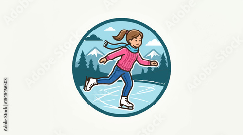 Young girl gracefully ice skating on a frozen rink enjoying winter sports.