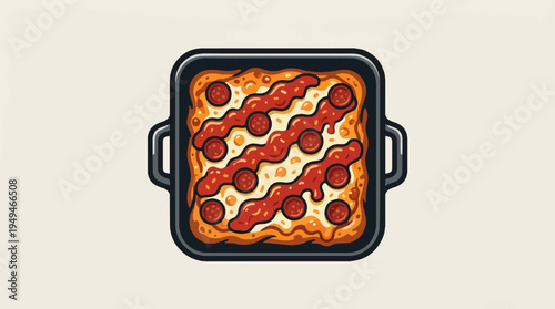 Delicious square pan pizza with pepperoni and sauce a culinary delight.