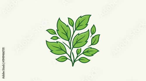 Vibrant Green Leafy Branch Illustration on a Clean Background.