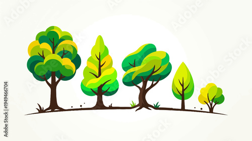 Vibrant green trees in various sizes and shapes illustrating natural growth.