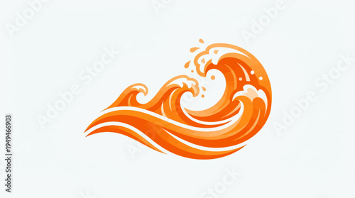Dynamic Orange Wave Illustration with White Foam.