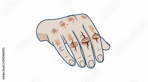 Hand with multiple cuts and abrasions on the knuckles and back of the hand.