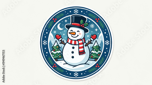 Charming Snowman in Winter Wonderland Sticker Design.