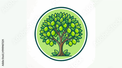 Vibrant Lemon Tree Logo Design with Lush Green Leaves and Ripe Yellow Fruits.