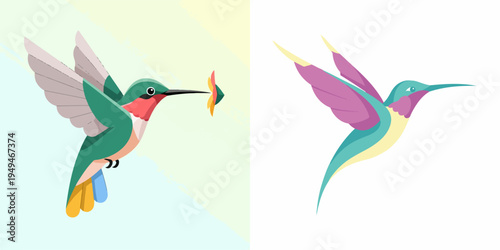 Colorful Hummingbirds in Flight, Nature's Tiny Jewel Wings Flapping