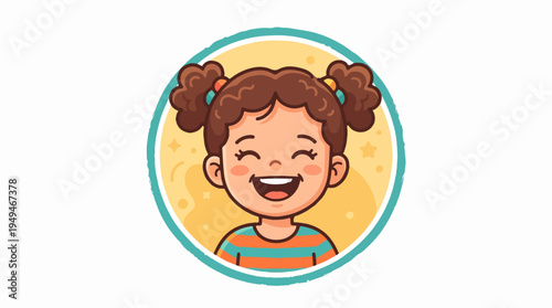 Joyful cartoon girl with pigtails laughing happily a vibrant and cheerful illustration.