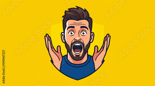 Man with beard expressing surprise and shock.