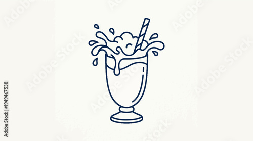 Milkshake splash line art drawing.