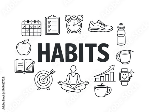 Personal habit building and daily self-improvement concept focused on developing consistent routines, tracking progress and strengthening positive behaviors that support long-term