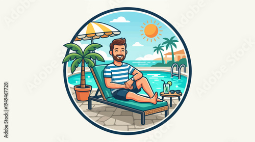 Man relaxing on a lounge chair by the pool.
