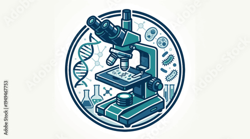 Microscope with DNA and Microorganisms in a Circular Design.