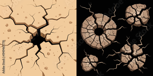 Cracked earth textures representing drought and dry conditions
