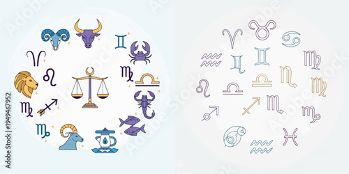 Diverse Collection of Astrological Zodiac Signs Featuring Vibrant and Subtle Horoscope Symbols for Graphic Design