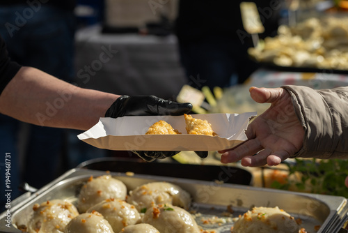 Obraz na plátně Kartacze, Polish potato dumplings (similar to large stuffed gnocchi), with fried