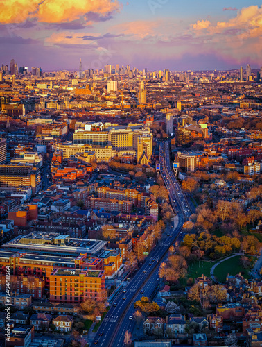 Canvas Print Golden Hour View of Hammersmith and A4 with London Skyline in Distance
