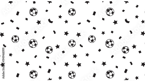 Soccer Balls Falling With Stars And Confetti For Sports Victory Concepts on transparent background