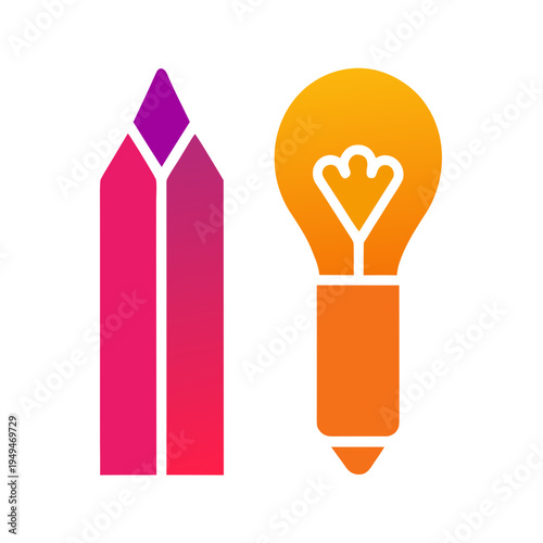 Creative pencil and light bulb icons representing innovation concept.