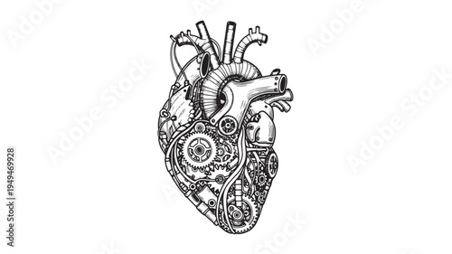 Mechanical Heart With Gears And Cogs For Technology And Anatomy Concepts on transparent background