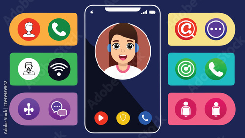 Smartphone Call Interface UI Mockup Set, Modern Mobile Phone Calling Screen Vector Template