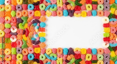 A colorful border of assorted cereal loops surrounds a plain white rectangle