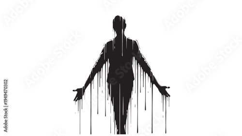 Silhouette Of Man Melting With Paint Drips For Artistic Concepts on transparent background