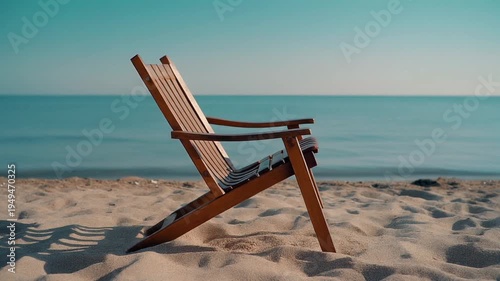 empty wooden chair with beach sea background