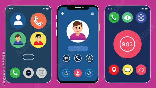 Smartphone Call Interface UI Mockup Set, Modern Mobile Phone Calling Screen Vector Template