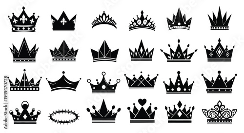 Collection of ornate black crowns and tiaras in various designs