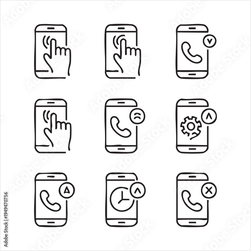 Phone call icons for user interface, icons of hand touching screen