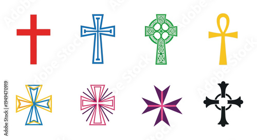 Collection of various religious and symbolic crosses in different colors