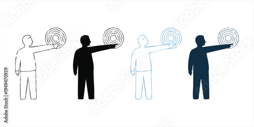 Person pointing at target, gesture of interaction with interface elements