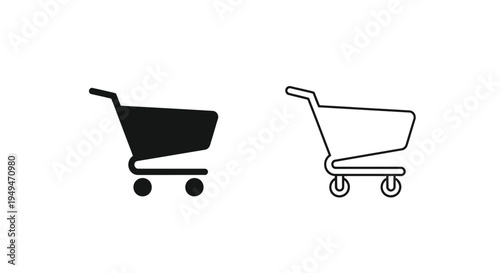 Two shopping cart icons one filled and one outlined in black and white