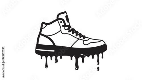 Black and White Sneaker With Dripping Ink For Artistic Concepts on transparent background