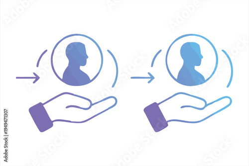 Gradient hand holding person icon, workflow, support, care, helping, assistance