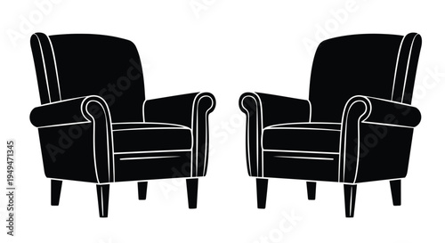 Two black armchairs facing each other simple silhouette style