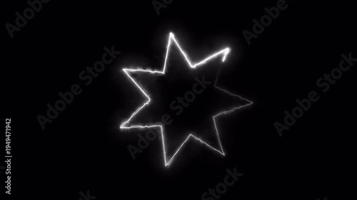 Video. Abstract star glowing neon line white color. Animation on a black background. 4K.