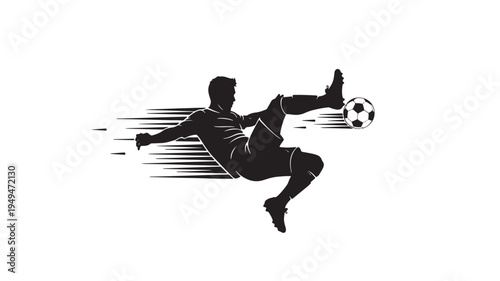 Soccer Player Kicking Ball In Motion Silhouette For Sports Concepts on transparent background