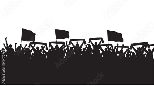 Crowd Of People Holding Flags And Signs In Protest For Activism Concepts on transparent background