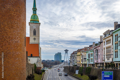 Photography St Martins Cathedral Bratislava with castle wall and tower vertical view