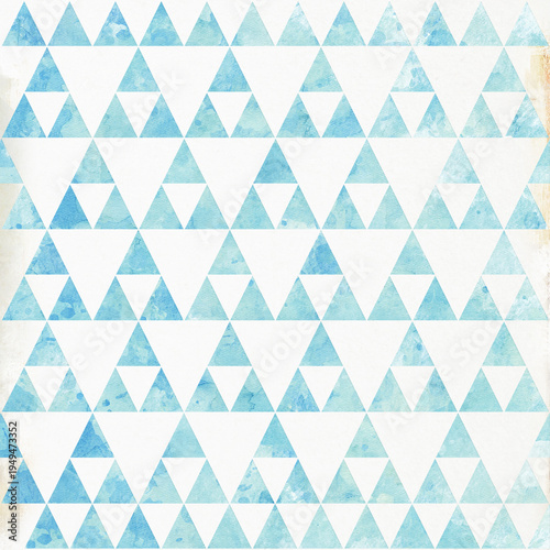 Seamless watercolor triangle pattern with soft blue geometric shapes on light background. Artistic repeating design perfect for wallpapers, textiles, packaging and modern graphics.