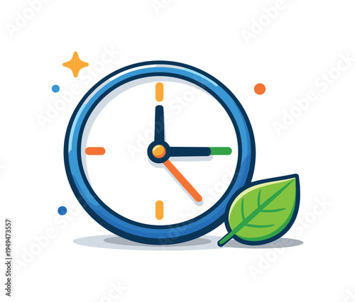 Healthy productivity rhythm and mindful time allocation supporting balanced professional lifestyle and sustainable daily performance, a simple clock paired with a small leaf