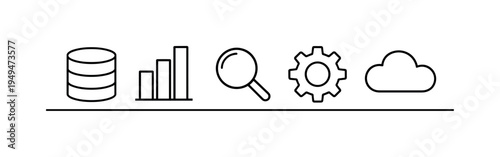 Modern data analytics workflow and digital information processing enabling organizations to extract meaningful insights from large datasets, database cylinder, bar chart