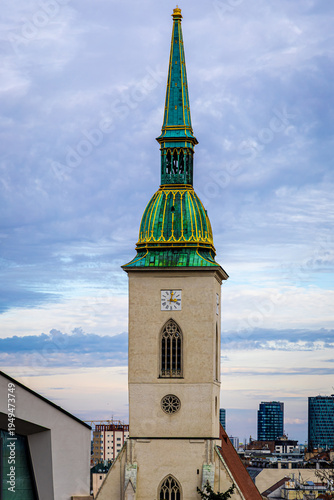 Photography St Martins Cathedral Bratislava with castle wall and tower vertical view