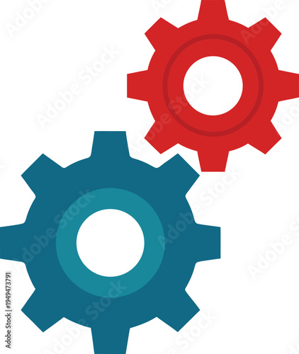 Red and Blue Interlocking Settings Gear Icon Illustration