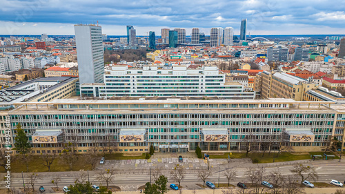 Photography Bratislava aerial panorama with city streets and urban skyline in Slovakia