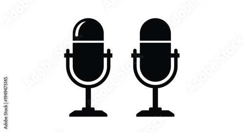 Two vintage style microphones depicted in a simple black and white illustration