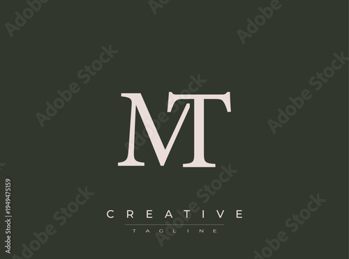 Monogram initials MT creative logo design template on grey background