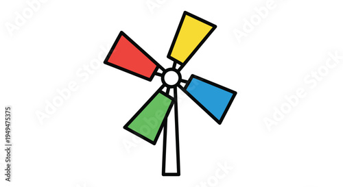 Colorful pinwheel illustration with four blades and a black handle