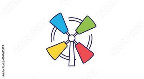 Colorful pinwheel illustration with four blades against a white background